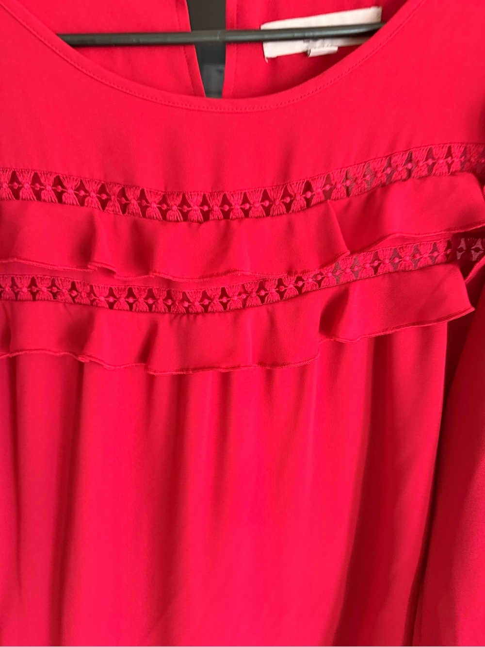 LOFT Red Ruffled Long-Sleeve Blouse - Picture 6 of 6